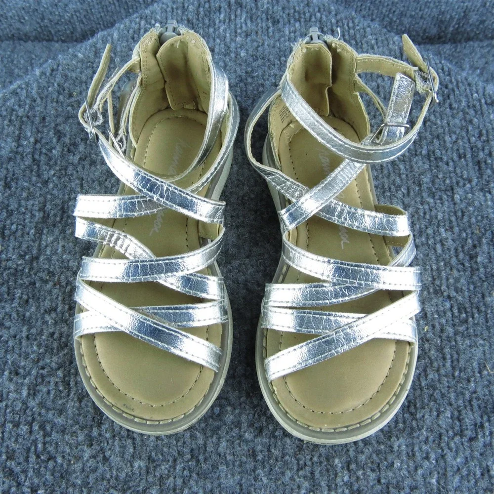 Hanna Andersson Girls Strappy Size T‎ 8 Medium Shoes Silver Synthetic Zip